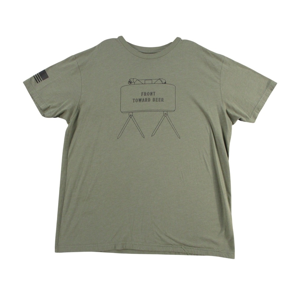 Mens Front Toward Beer Graphic T-Shirt Olive Green Short Sleeve XL